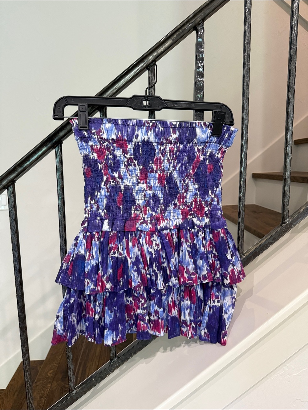Isabelle Marant Etoile Smocked Tiered Mini Skirt in Purple Multi